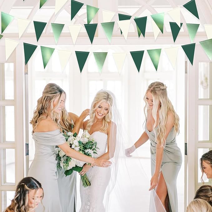 Sage Green Decorations Hanging Paper Pennant Banner Flag Green Beige Triangle - Image 7