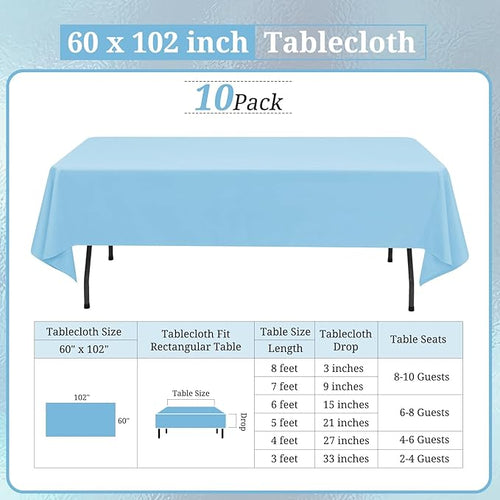 10 Pack Light Blue Tablecloths for 6 Foot Rectangle Tables 60 x 102 Inch - 6ft - Image 2