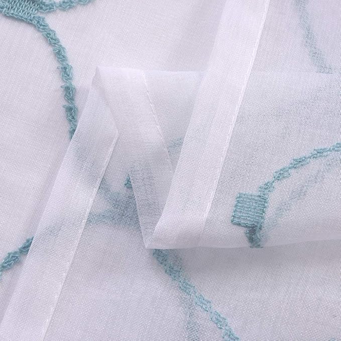 Embroidery Sheer Curtains Blue 84 Inches, Rod Pocket Voile Drapes - Image 6