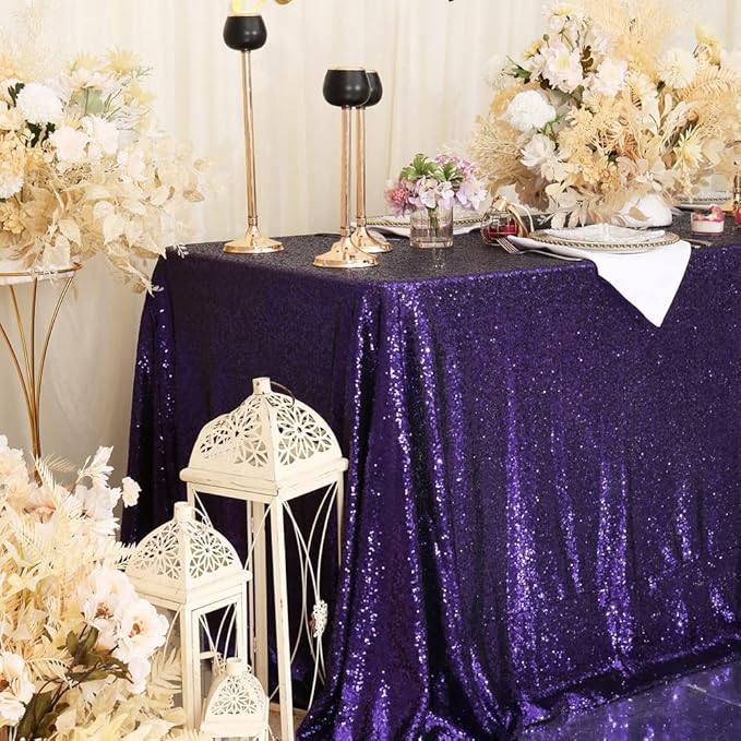 SquarePie Sequin Tablecloth 60 x 120 Inch Purple Sparkly Table Cloth - Image 5