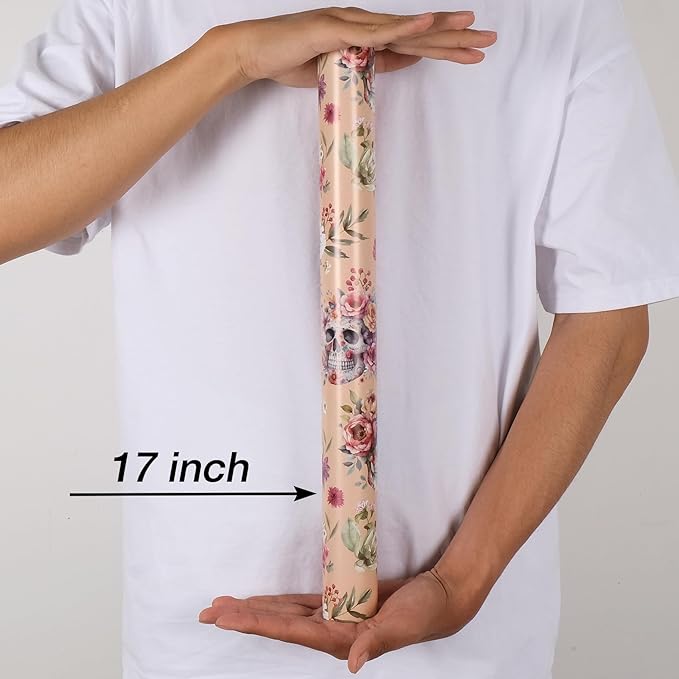 Aimyoo Gothic Wrapping Paper Roll, 17 Inch X 33 Fee Skull Floral Berry Design - Image 3
