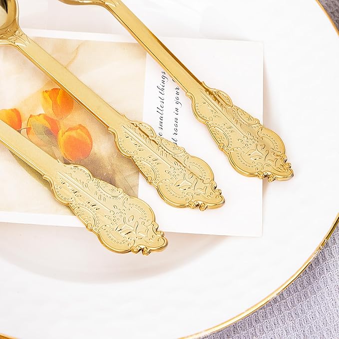 WDF 100 Piece Gold Plastic Spoons Disposable - Image 5