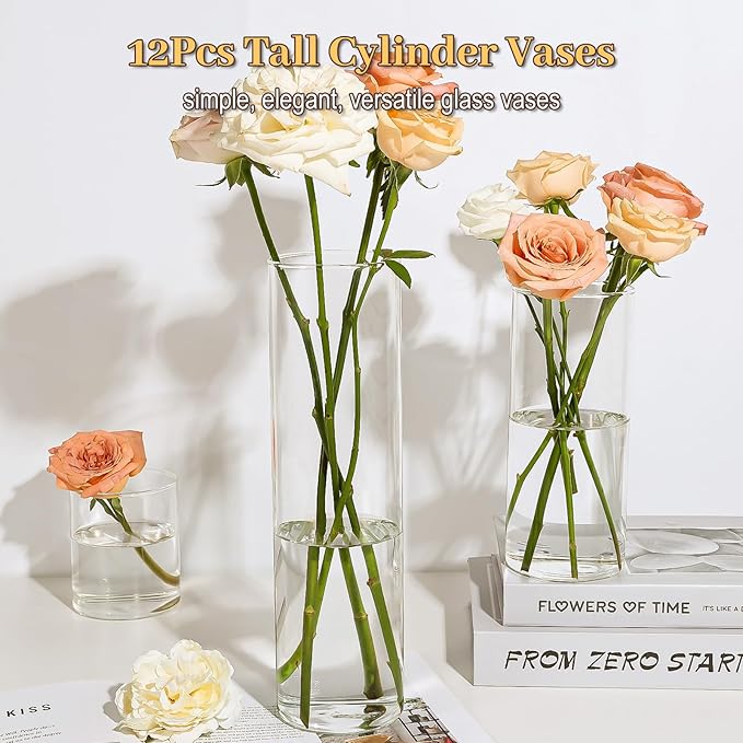 12Pcs Glass Cylinder Vases 12 Inch Tall Clear Flower Vases - Image 5