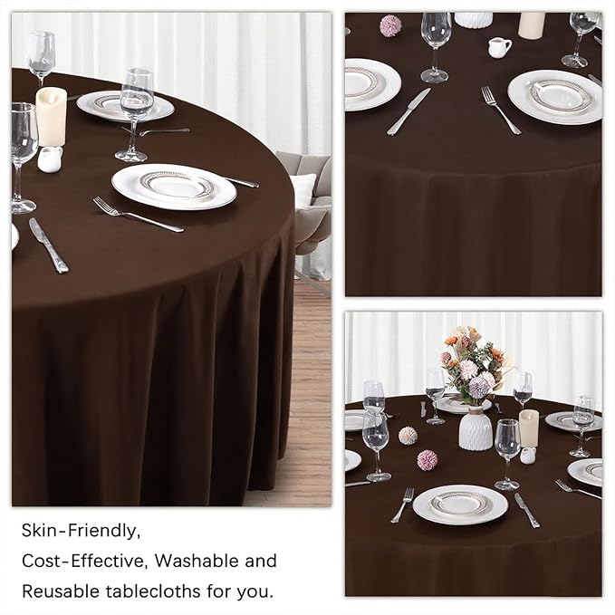 8 Pack Brown Round Tablecloth 90 Inch Stain and Wrinkle Resistant Round Brown - Image 5
