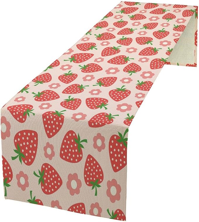 Strawberry Table Runner Spring Summer Fruit Pink Berry Forest Garden Dinner by SHElifestyle