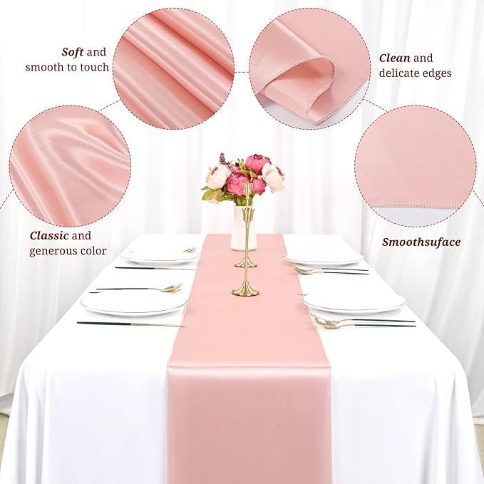 12 Pack Rose Gold Satin Table Runner, 12 x 108 inch Long Premium Smooth Table - Image 4