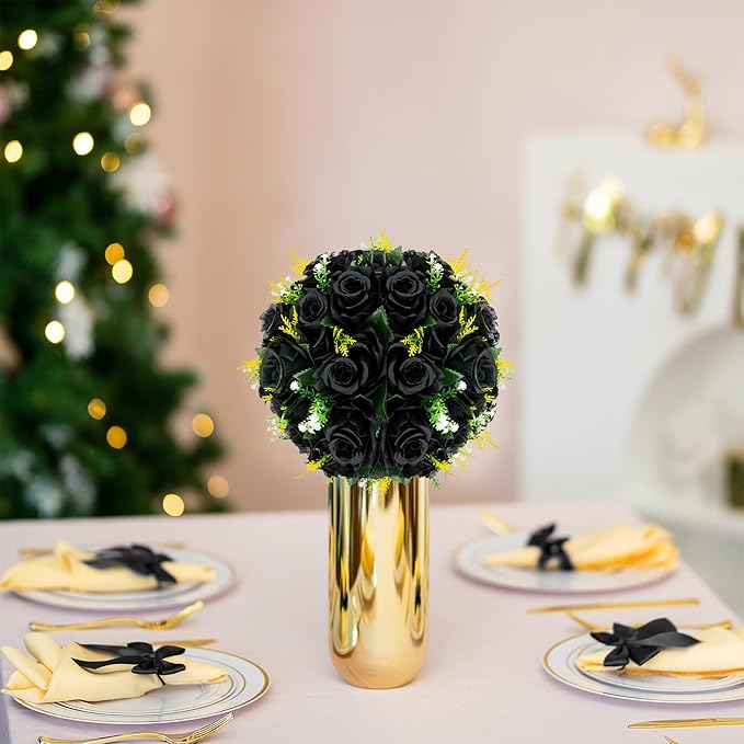 BLOSMON Flower Balls Wedding Rose Centerpieces 10 Pcs Black Fake Flowers - Image 3