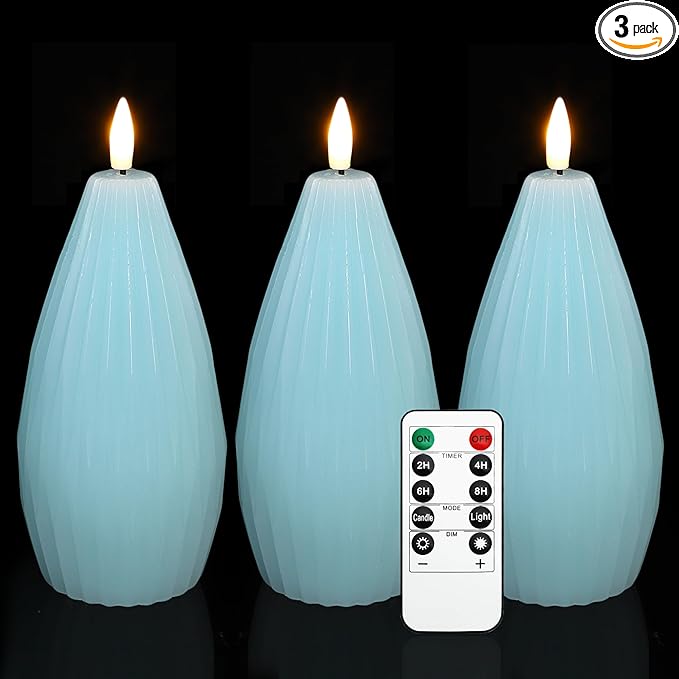 Silverstro Ocean Flameless Candles Remote Irregular Polygon Ribbed Design Real by Silverstro
