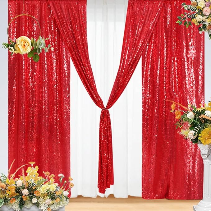 Eternal Beauty Sequin Backdrop Curtains, 2x8 Ft-2 Panels Red Back Drop - Image 6