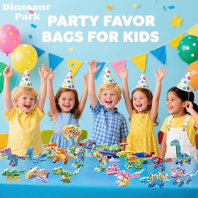 Crystal Dinosaur Party Favors for Kids, 12 in 1 Mini Dinosaur Building Blocks - Image 2