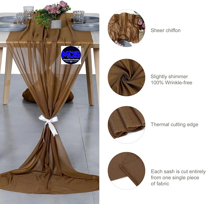 MDS 25 Pack 10ft Chiffon Table Runner 29 x 120 Inches Sheer Wedding Runner - Image 6