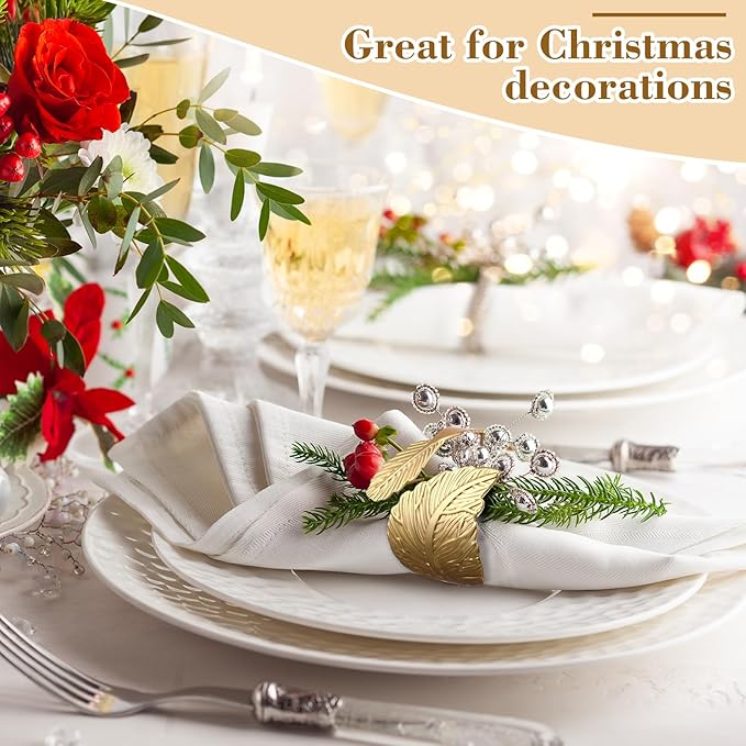Bokon 50 Pcs Gold Napkin Rings Metal Leaf Napkin Holders Delicate Rings Bulk - Image 5