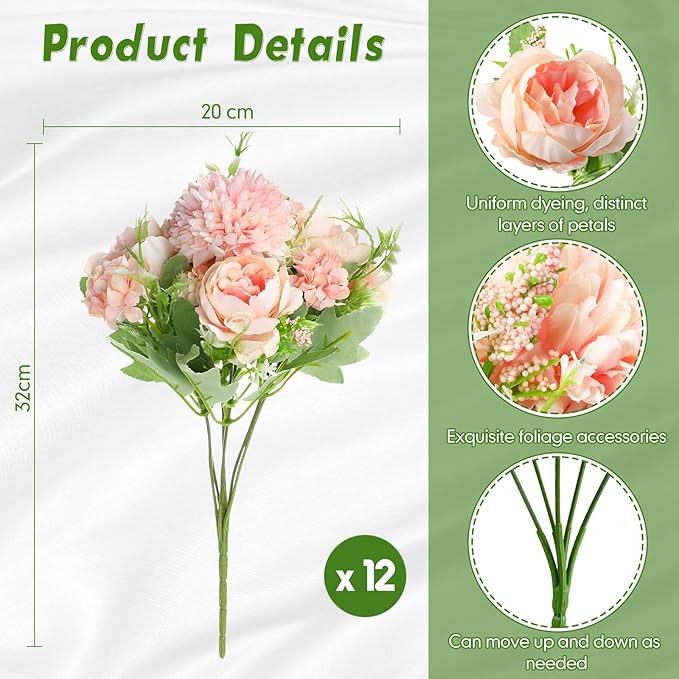 Tigeen Artificial Flowers Artificial Peonies Silk Flowers Faux Peony Fake Peony - Image 2