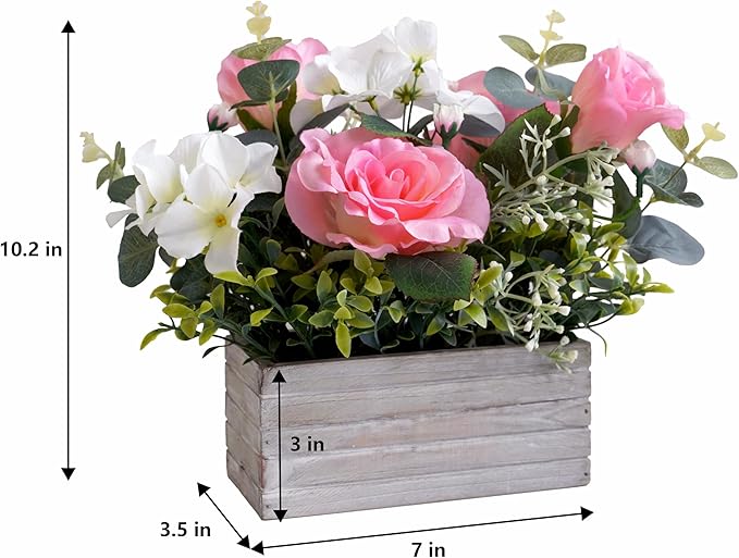 Artificial Flowers Fake Pink Roses Hydrangeas Arrangements in Pot - Image 2