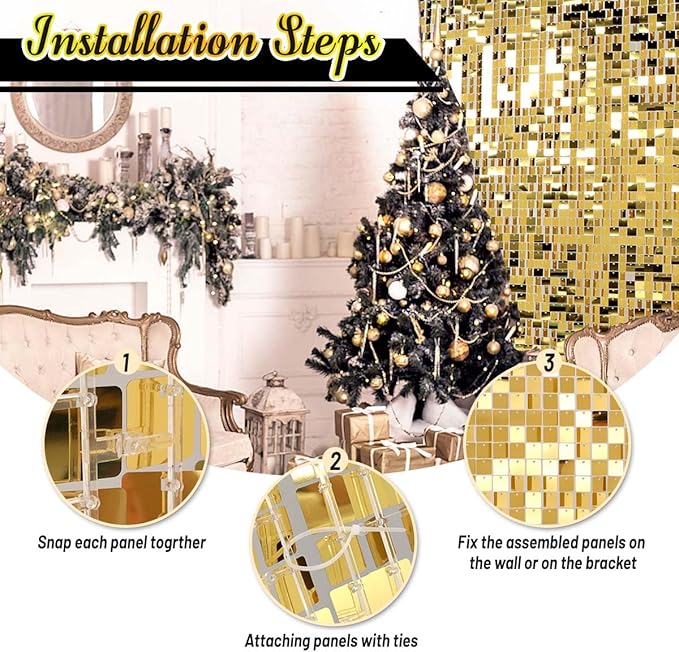 Kate Square Light Gold Sequin Wall Panels Shimmer Wall Birthday Party Backdrop - Image 7