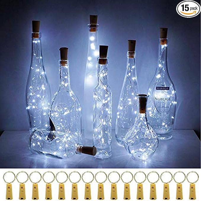 20 LED Wine Bottle Lights with Cork, 15 Pack Battery Operated Cork Shape Fairy by Cynzia