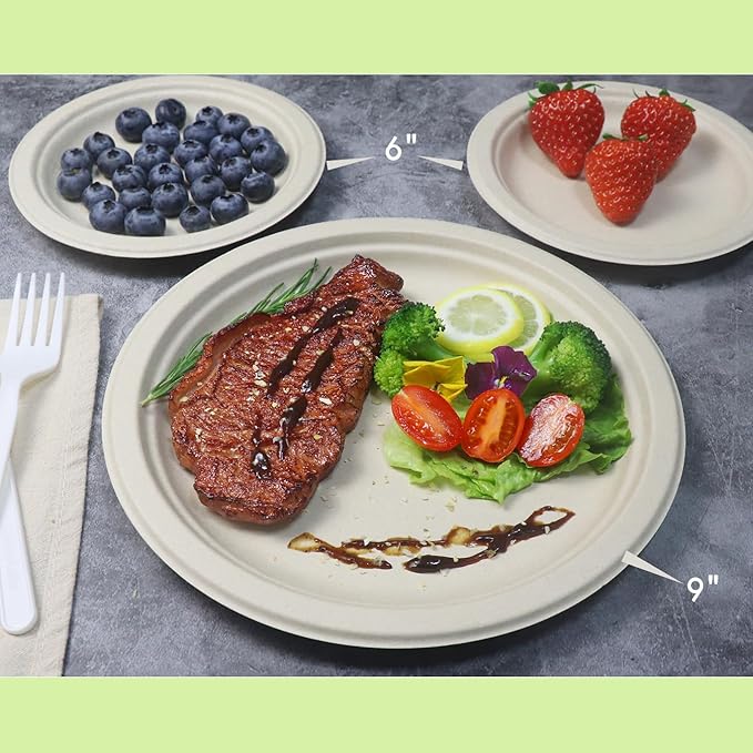GreenWorks 100 Count 9“ Heavy-duty Compostable Plates, Unbleached Biodegradable - Image 4