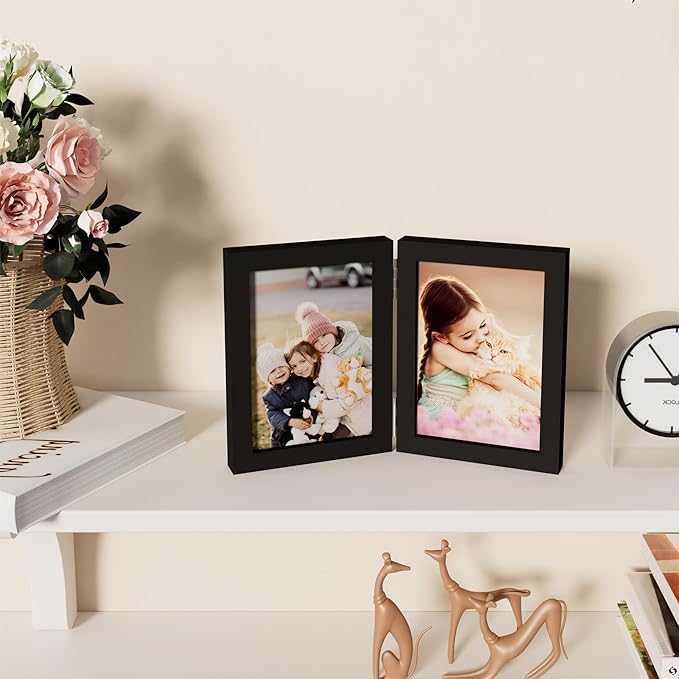 decorUhome Double 5x7 Picture Frame Vertical, Engineered Wood Bifold Photo Frame - Image 8