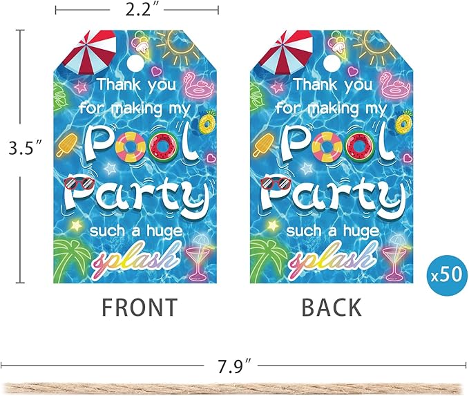 50pcs Pool Party Thank You Tags, Summer Beach Themed Gift Tags - Image 2