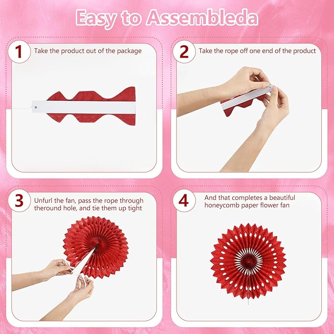 20 Pcs Pink Hanging Paper Fan, Hanging Honeycomb Round Paper Fans - Image 3