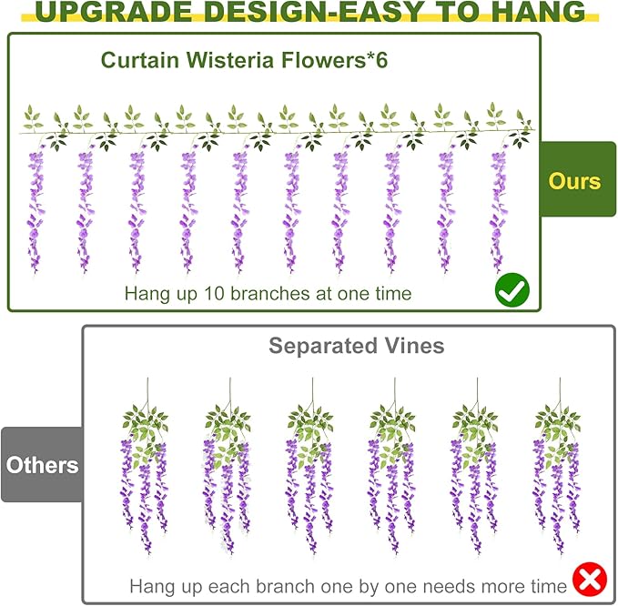 Wisteria Artificial Flowers Garland，10Pcs Total 60ft Silk Fake White Wisteria - Image 3