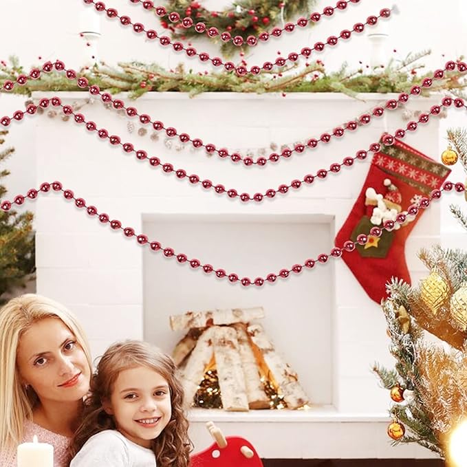 Faux Red Pearl Beads Garland - 10mm Christmas Tree Beads - Image 4