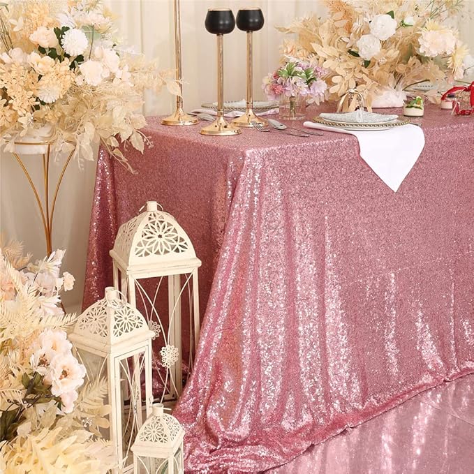 SquarePie Sequin Tablecloth 60 x 102 Inch Fuchsia Pink Sparkly Table Linen - Image 5