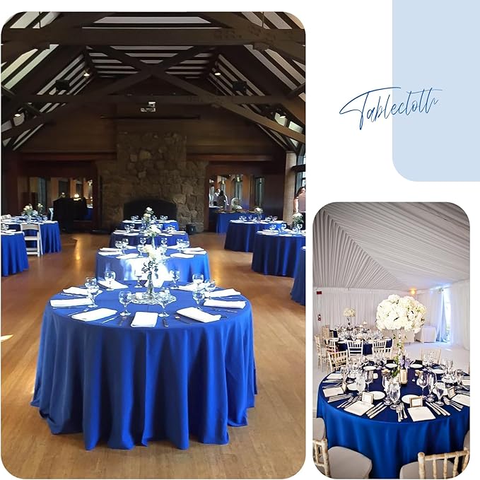 Fani 12 Pack 90 Inch Royal Blue Polyester Round Tablecloth, Stain and Wrinkle - Image 6