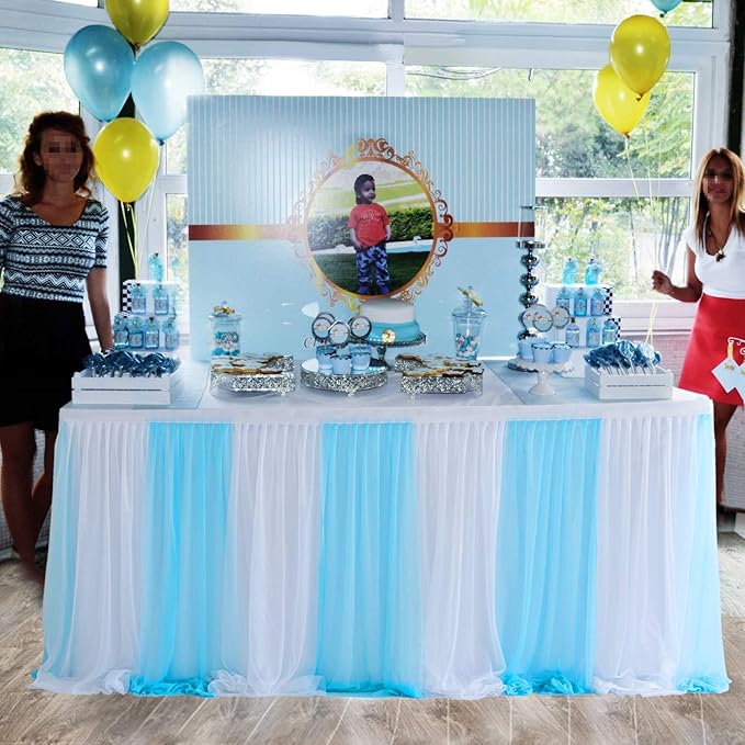 Suppromo Baby Blue Tulle Table Skirt - Image 3