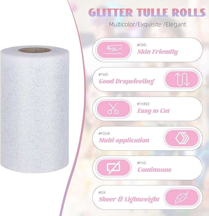 Glitter Tulle Rolls 6” by 50 Yards Sparkle Tulles Fabric Ribbon Sequin Tulle - Image 4