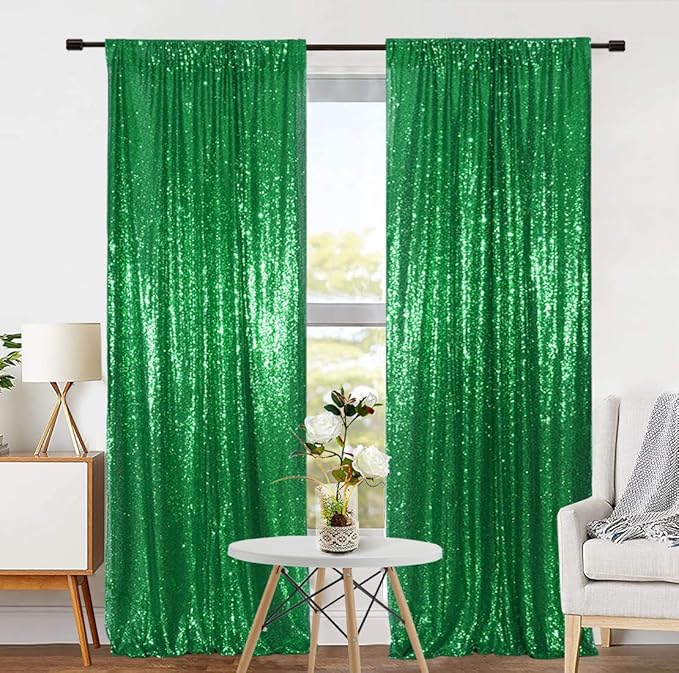 Eternal Beauty Sequin Backdrop Curtains, 2x8 Ft-2 Panels Green Back Drop - Image 5