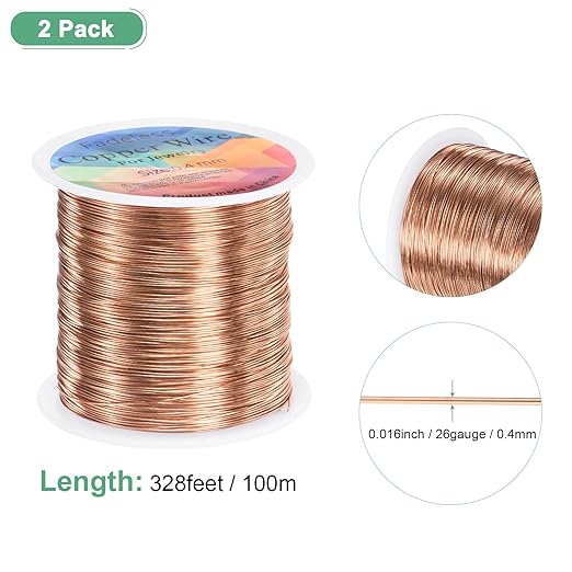 2-Rolls 0.4mm Jewelry Wire, 26 Gauge 328FT Craft Wire Copper Beading Wire - Image 3