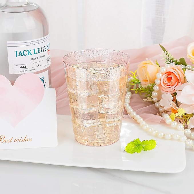 DaYammi 100 Pack 10oz Pink Plastic Cups, Premium Disposable Rose Gold Glitter - Image 6