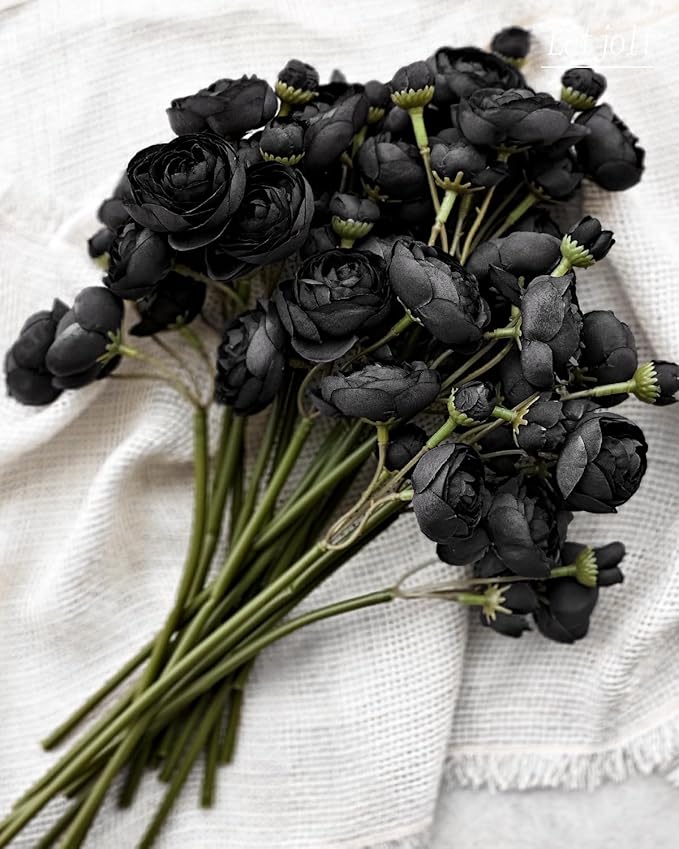 Letjolt Ranunculus Artificial Flower 18 Pcs Black Silk Ranunculus Wedding - Image 3