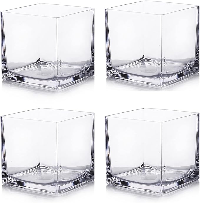 Enova Floral Set of 4 Cube Glass Vase, Floating Candle Holders, Table by EnovaFloralInc