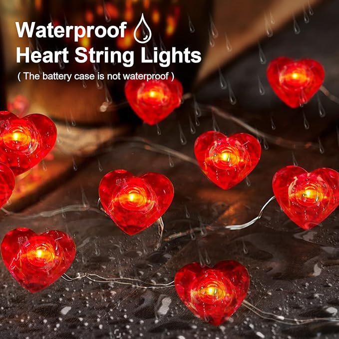 2 Pack Valentine’s Day Red Heart Fairy String Lights 16FT 50 LEDs Valentine's - Image 3