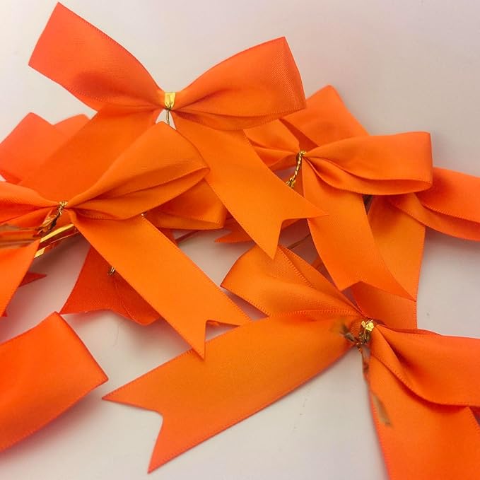 50pcs 3-1/2" Orange Twist Ties Satin Bows in Pumpkin Color Twist Tie Bows - Image 6
