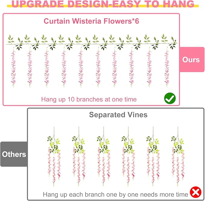 Wisteria Artificial Flowers Garland，10Pcs Total 60ft Silk Fake White Wisteria - Image 3