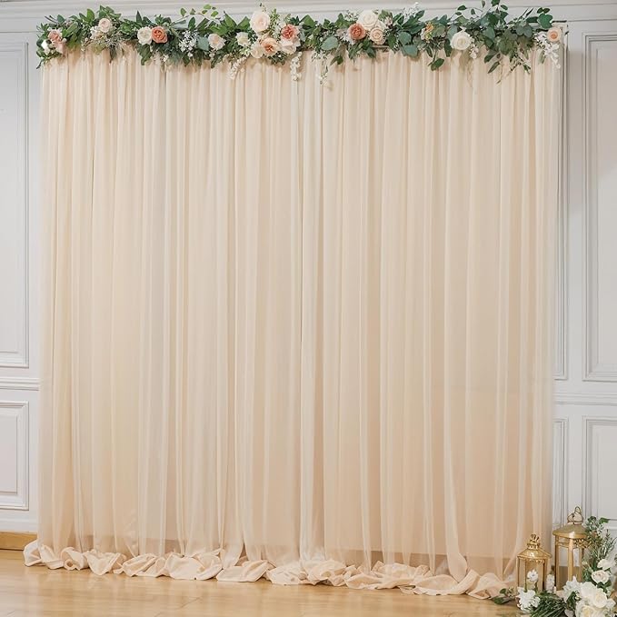 10x10ft Champagne Tulle Backdrop Curtain by Partisky