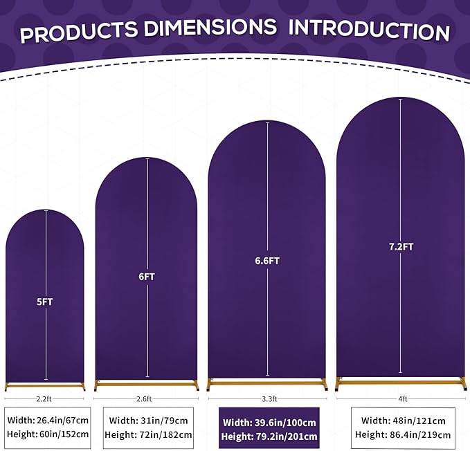 SoarDream Purple Wedding Arch Backdrop Cover 6.6FT Spandex Fitted Purple - Image 2
