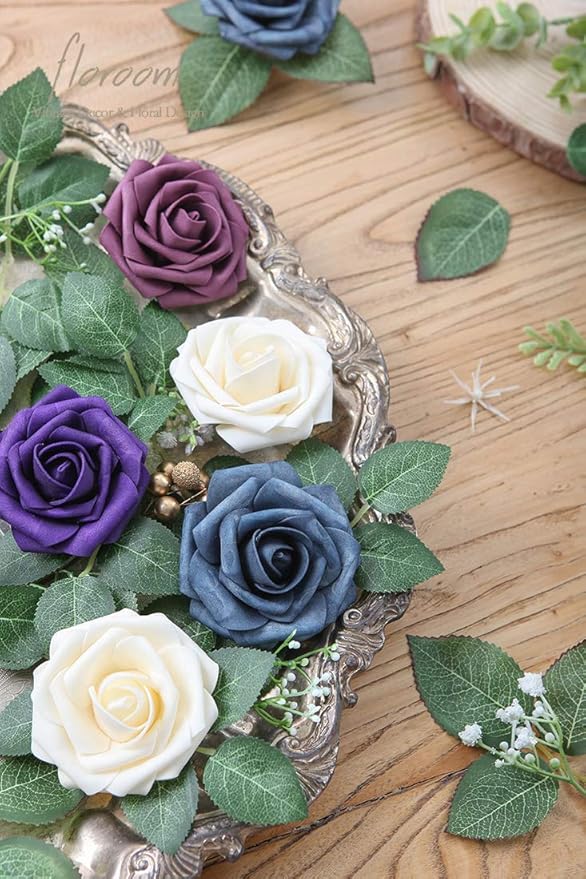 Floroom Artificial Flowers 50pcs Real Looking Dark Purple Foam Fake Roses - Image 4