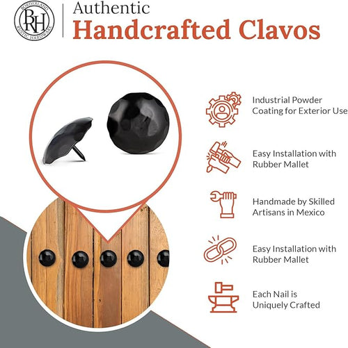 10 Pack 2" Round Head Iron Clavos Decorative Nails – Black – Handmade Rustic - Image 2