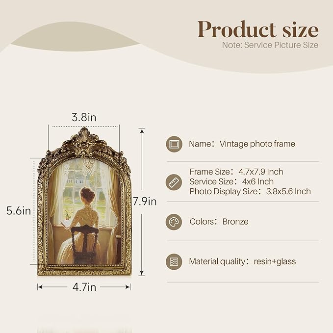 Cuspin Vintage 4x6 Picture Frame, Antique Arched Photo Frame - Image 5