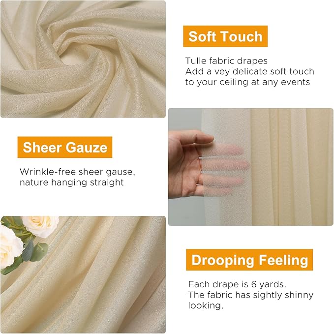 Wedding Arch Draping Fabric 3 Panels 28.7" x 20FT Champagne Sheer Chiffon - Image 3
