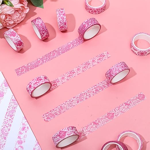 Whaline 12 Rolls Pink Floral Washi Tape Chinoiserie Flower Decorative Masking - Image 4