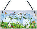 Rustic Wooden Signs Welcome to My Little Bit of Heaven Hanging Garden Sign Shed by Eletina