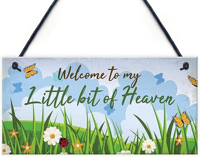 Rustic Wooden Signs Welcome to My Little Bit of Heaven Hanging Garden Sign Shed by Eletina
