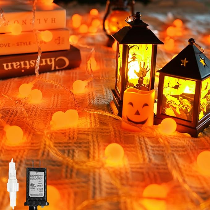 Connectable Orange Halloween Lights Outdoor Indoor - 43FT 100LED Globe String by LORRYTE