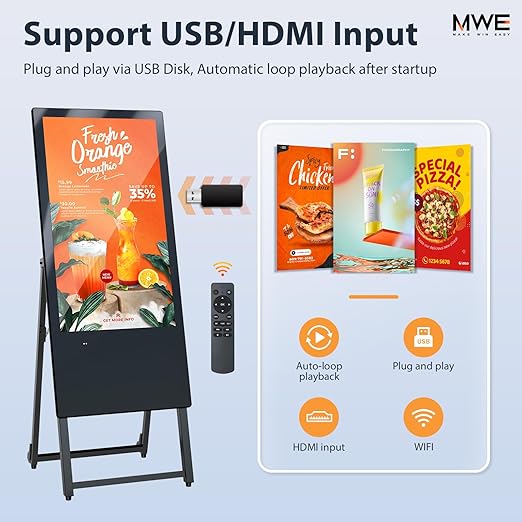 MWE 32 Inch Digital Signage Display, Portable LCD Digital Kiosk, Advertising - Image 4