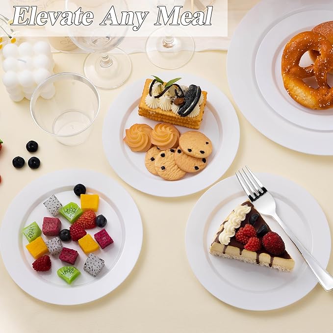 200PCS White Plastic Plates Set, 100 10.25 inch Dinner Plate and 100 7.5 inch - Image 6
